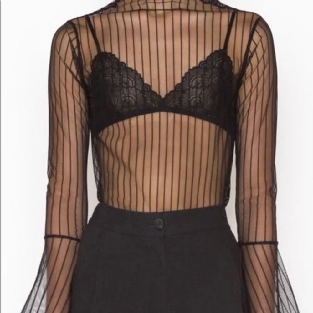 Oak + Fort Striped Sheer Mesh Top
